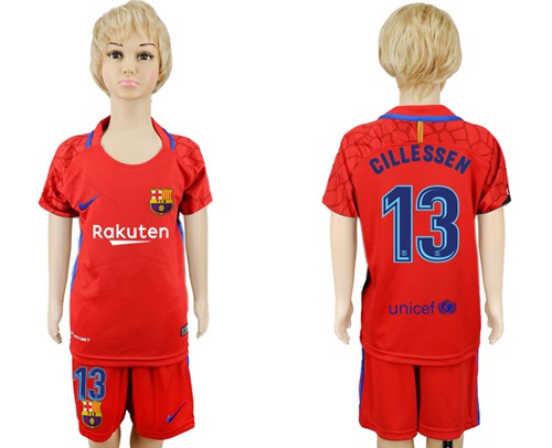 Barcelona #13 Cillessen Red Goalkeeper Kid Soccer Club Jersey - Click Image to Close